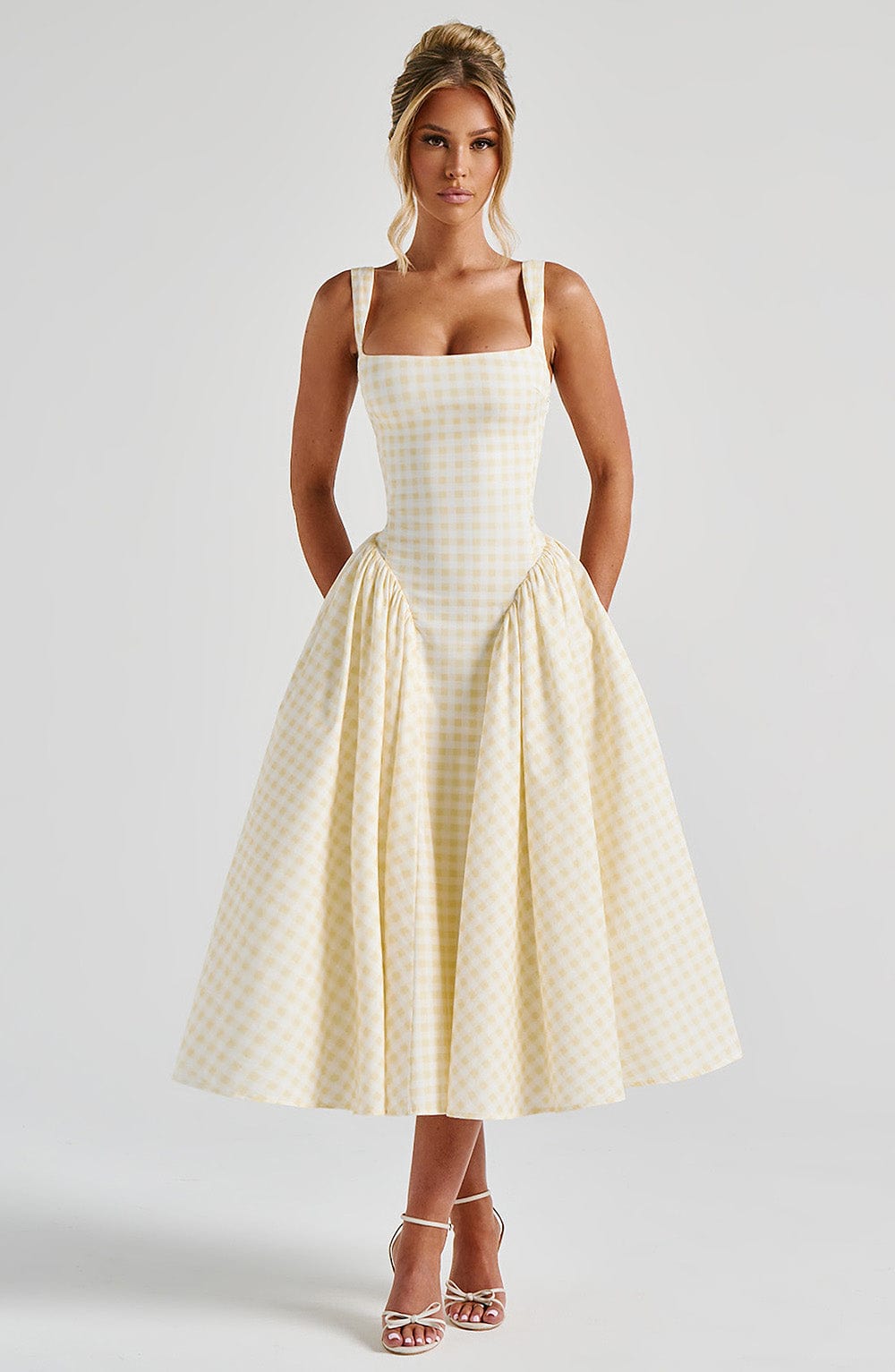 Women Spring Elegant Gingham Midi Prom Dress