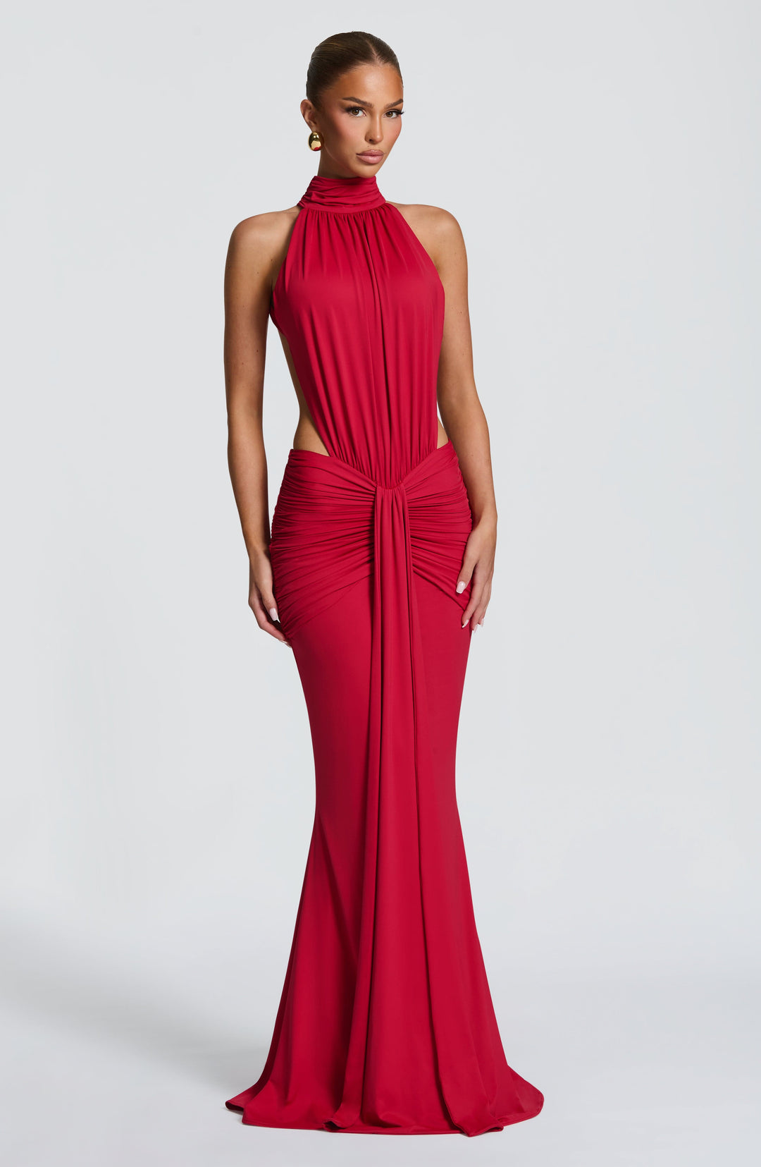 Women Spring Elegant Sleeveless Radiant Red Backless Maxi Dress