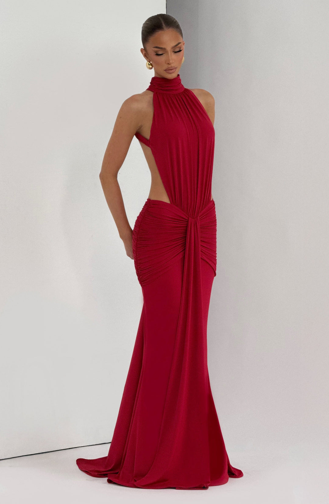 Women Spring Elegant Sleeveless Radiant Red Backless Maxi Dress