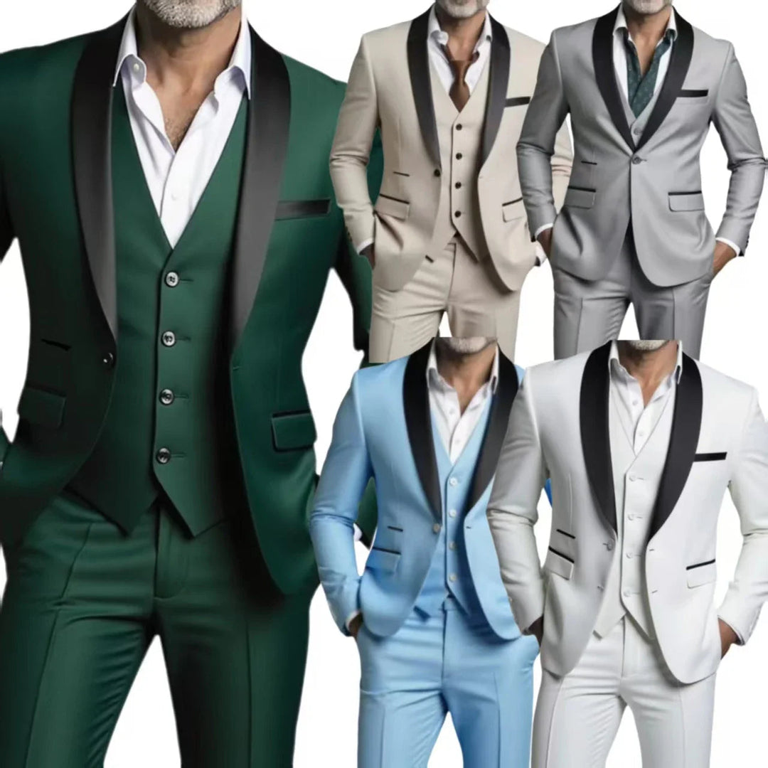 Multiple color three piece formal suits with vests green white blue gray